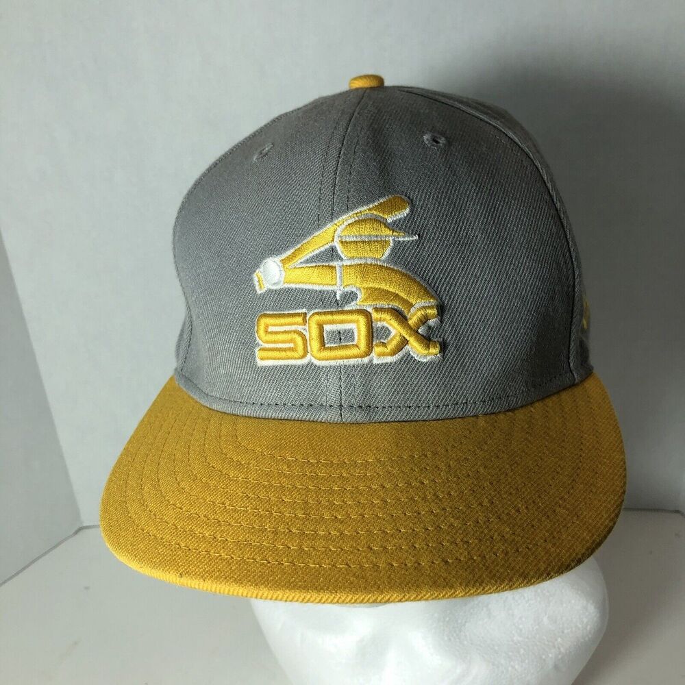 New Era 59fifty Hat Chicago White Sox Gray Yellow Fitted Size 7 1/8 Cooperstown‎